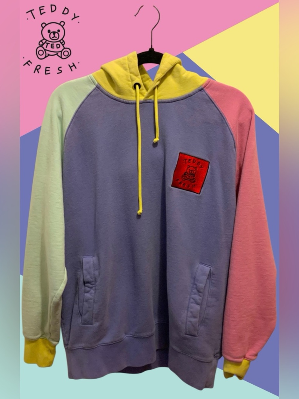 TEDDY FRESH Pastel Colorblock Pullover Hoodie Men’s Size L 90s Inspired Unisex